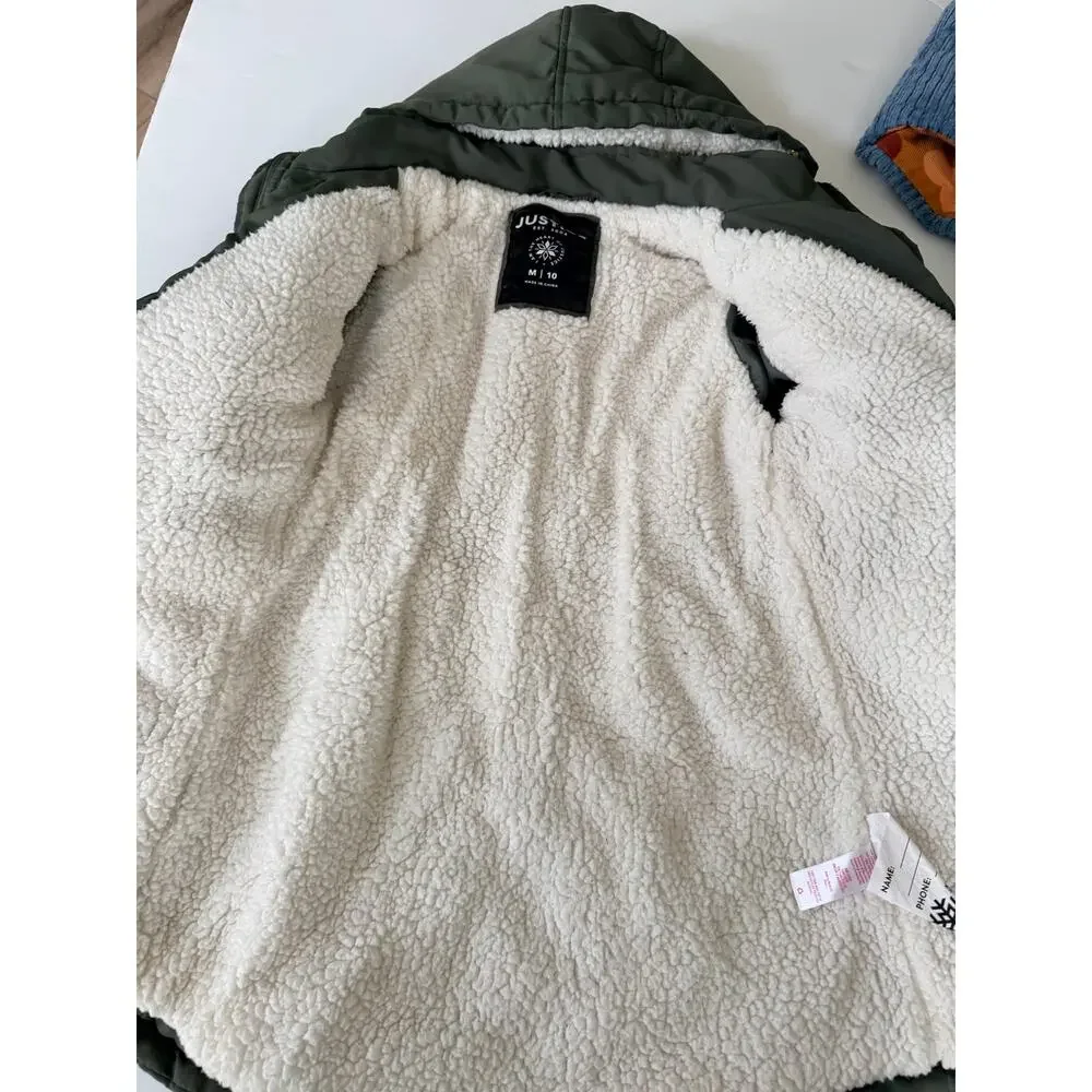Justice Girls Olive Green Sherpa Lined Winter Parka